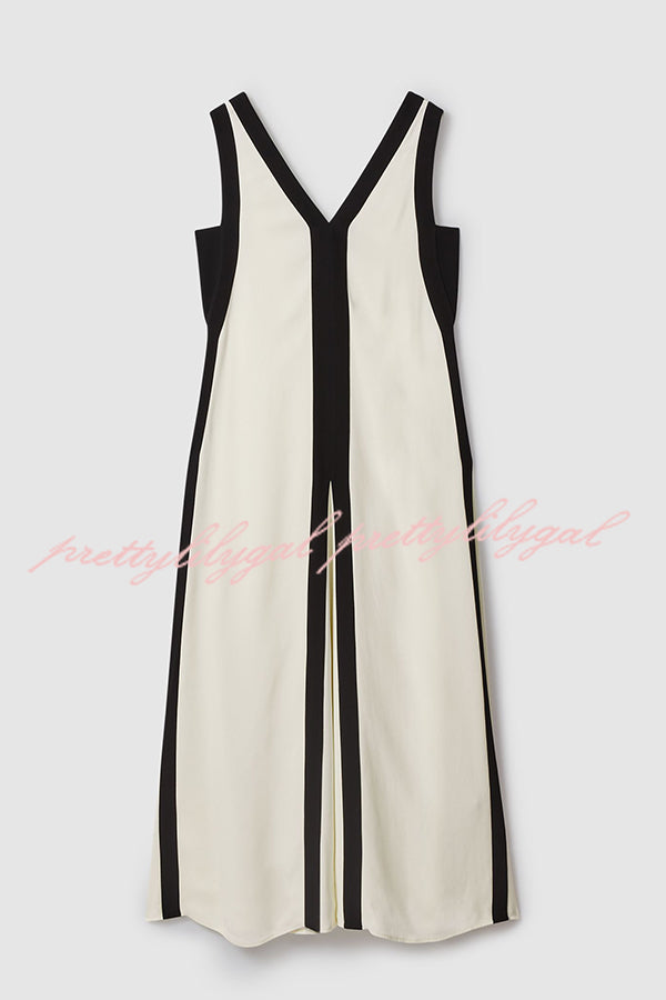 Elegant Piano Keys Reversible Style Colorblock A-line Maxi Dress - Klasseva USA