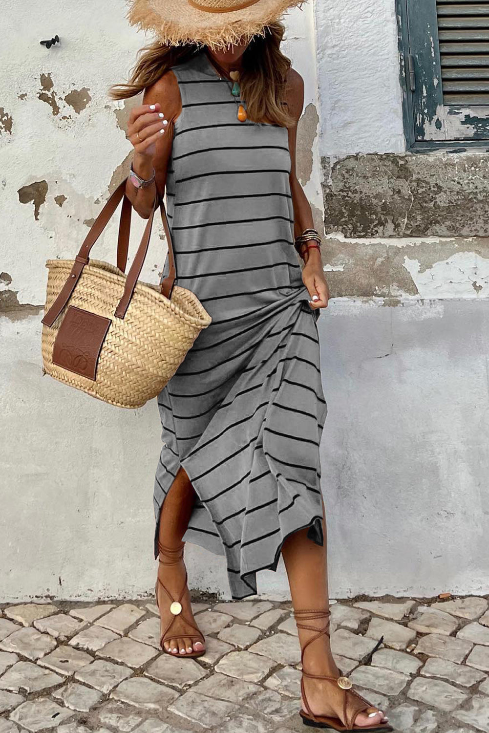 Sleeveless Maxi Dress - Gray - Klasseva USA