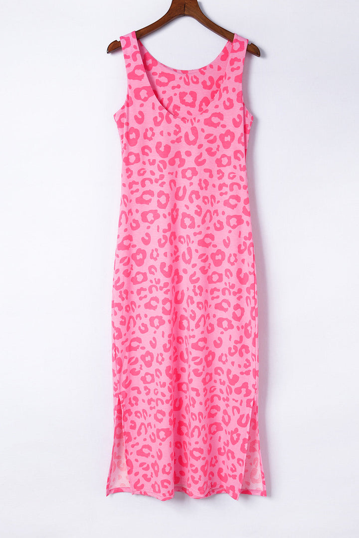 Sleeveless Maxi Dress - Neon Pink Leopard - Klasseva USA