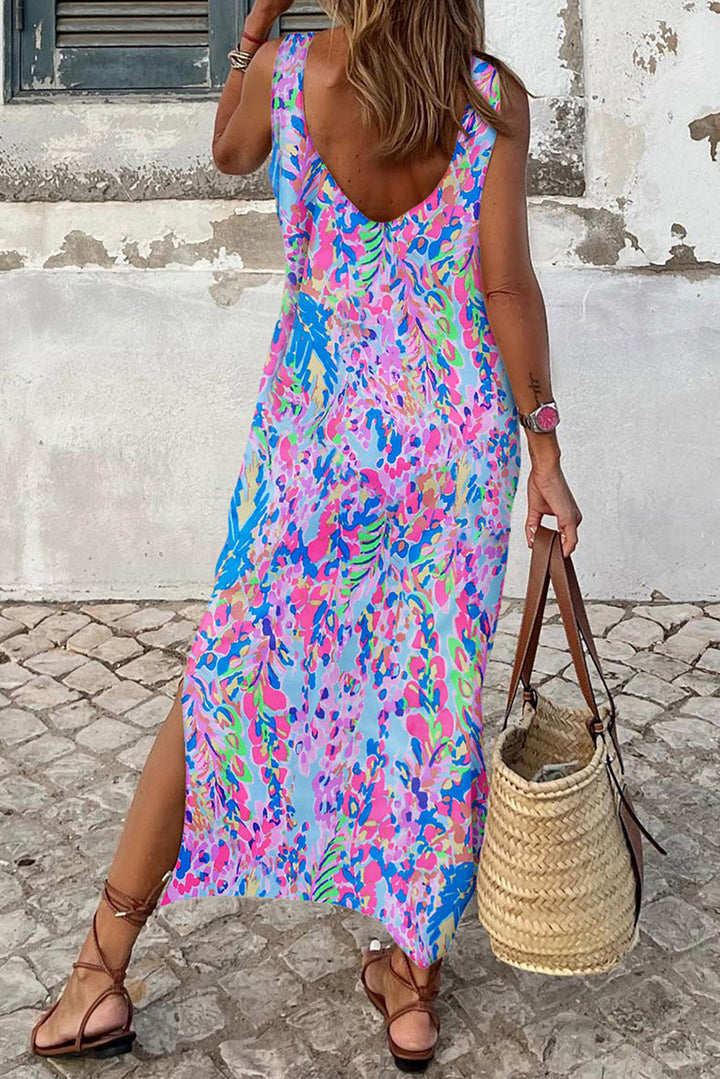 Sleeveless Maxi Dress - Purple Floral - Klasseva USA