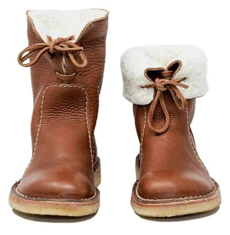 Waterproof Fleece Leather Boots With Wool Lining - Klasseva USA