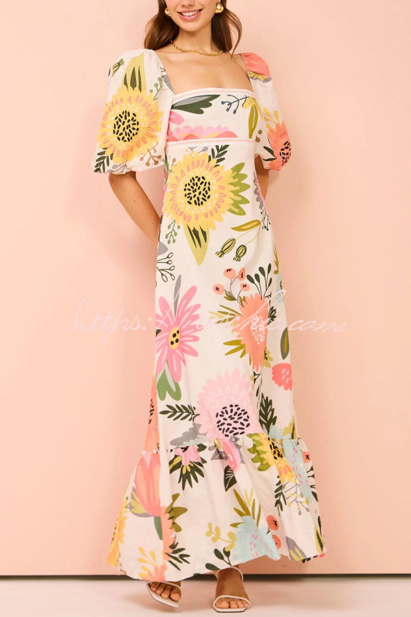 Sunshine Floral Print - Maxi Dress - Klasseva USA